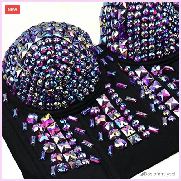 Sexy Rhinestone Bustier Crop Top Glitter Corset Clubwear Y2K Chic Adjustable